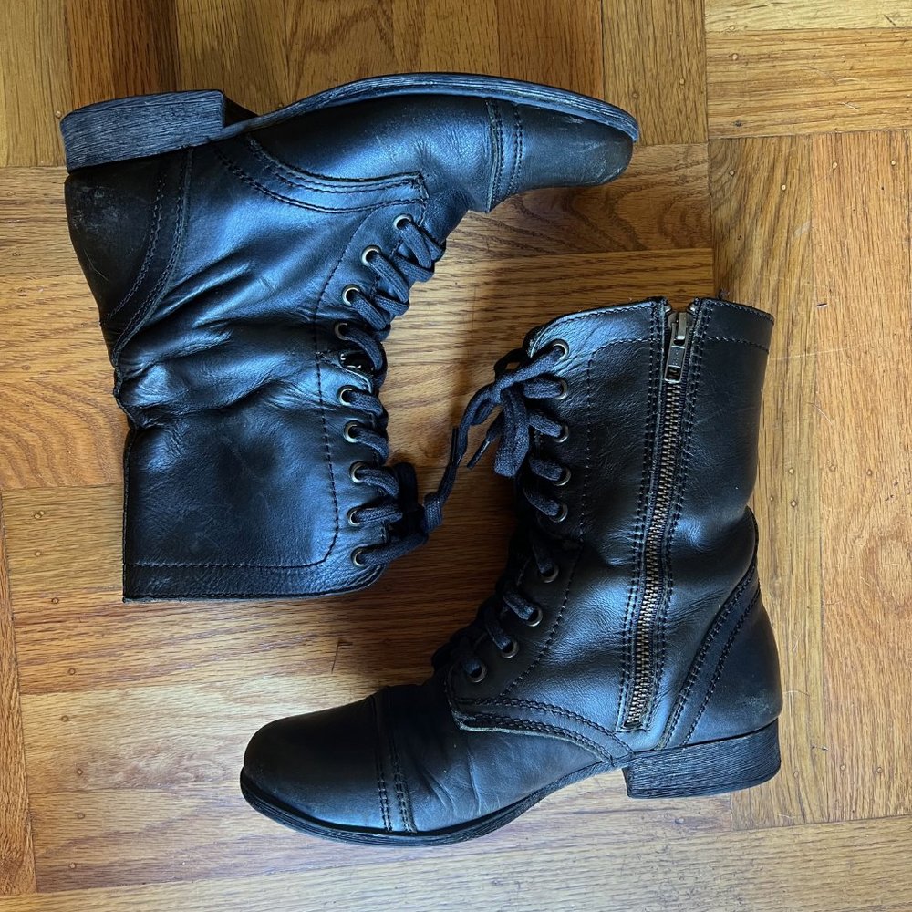 STEVE MADDEN Black Leather Troopa Combat Boots - Size 7.5